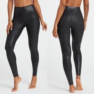 SPANX Women's Black Faux Leather Black Tights Leggings (Sz S)